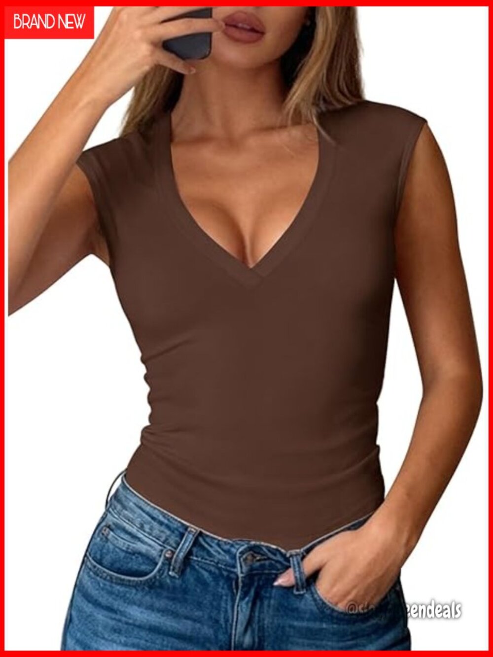 Sleeveless Deep V-Neck Ribbed Knit Crop Top Slim Fit Casual Going Out